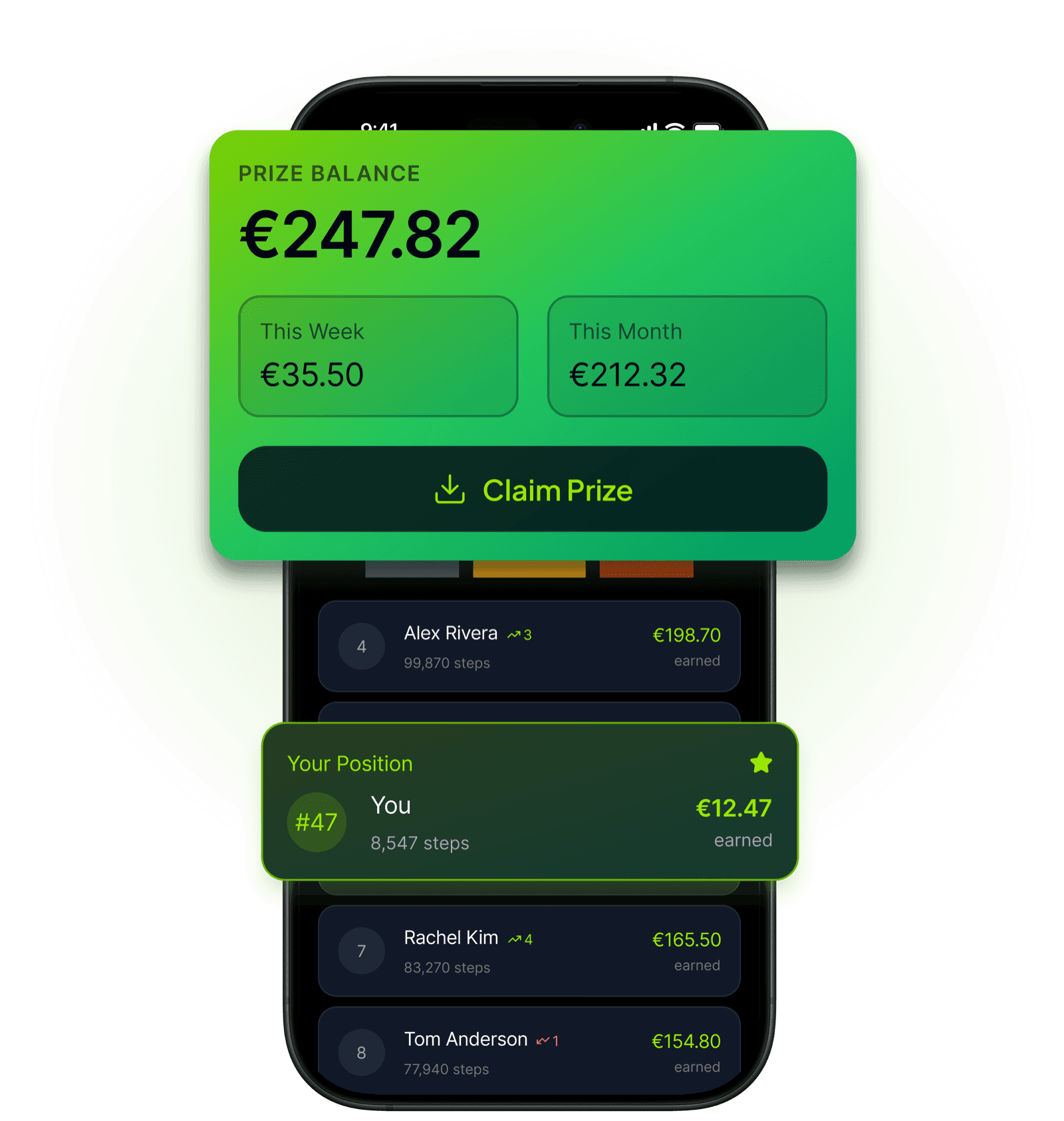 Move2Money app: prize and leaderboard
